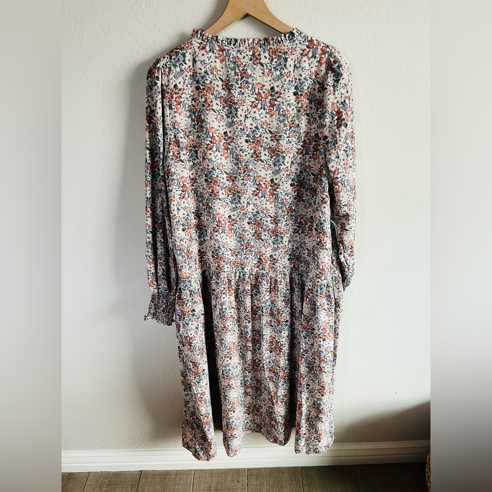 Bohme Women’s Floral Womens Midi Dress Size L NWT Boho Neutral Cottagecore - Picture 3 of 3